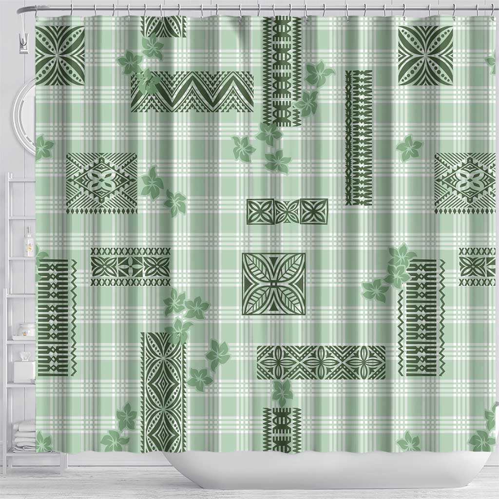 Hawaiian Quilt Tapa On Pastel Mint Palaka Motifs Shower Curtain
