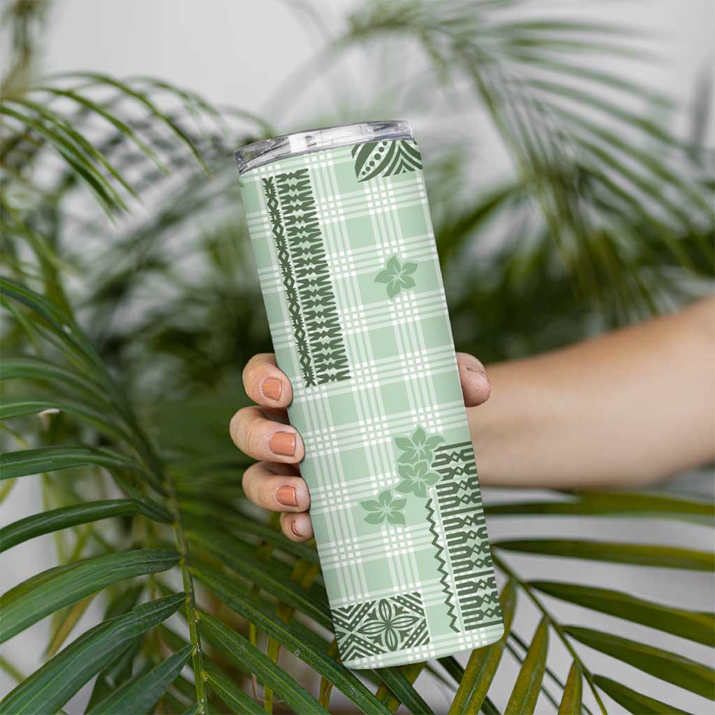 Hawaiian Quilt Tapa On Pastel Mint Palaka Motifs Skinny Tumbler LT7 - Polynesian Pride