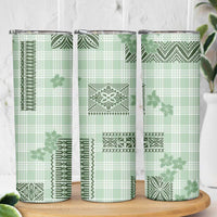 Hawaiian Quilt Tapa On Pastel Mint Palaka Motifs Skinny Tumbler LT7 - Polynesian Pride