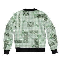 Hawaiian Quilt Tapa On Pastel Mint Palaka Motifs Sleeve Zip Bomber Jacket