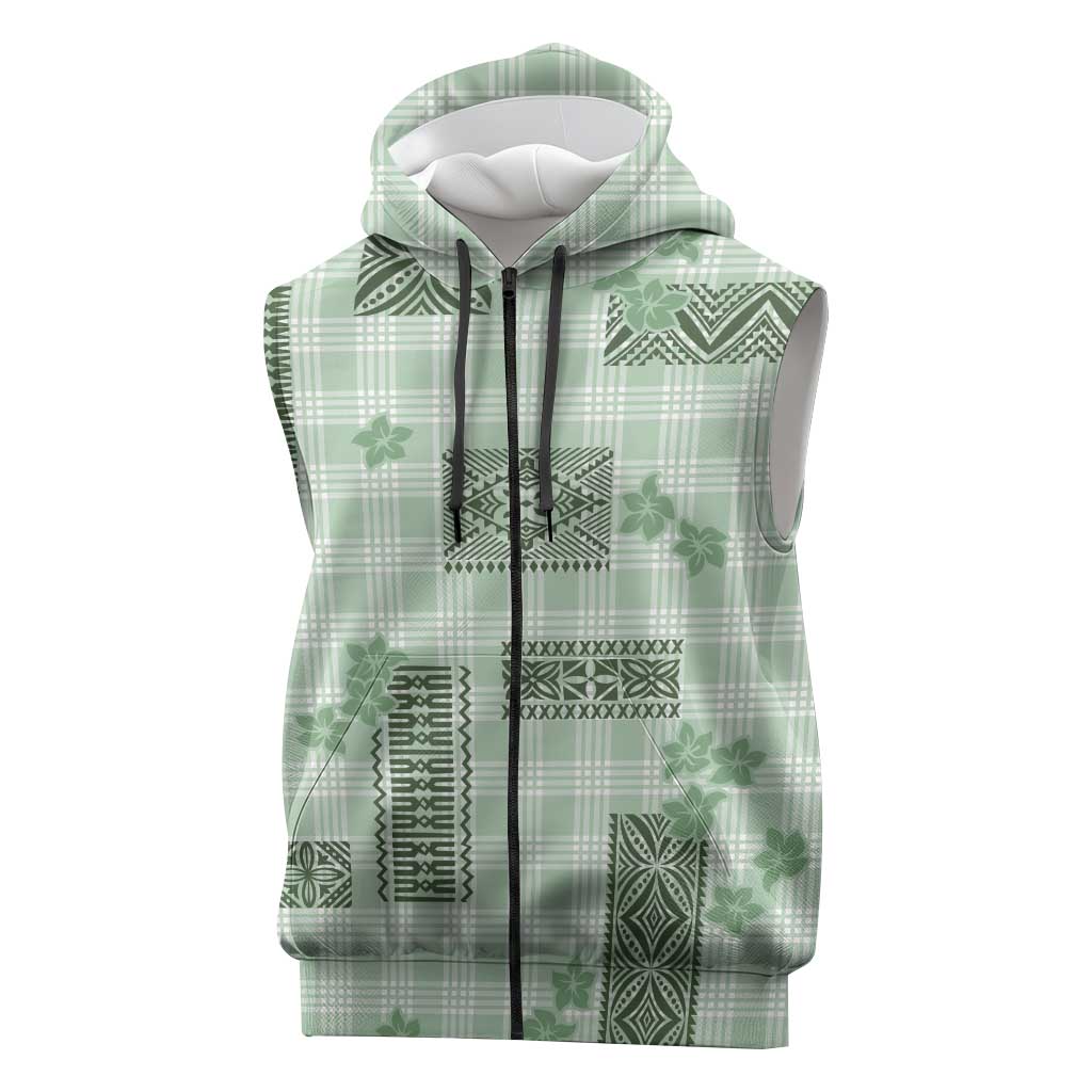 Hawaiian Quilt Tapa On Pastel Mint Palaka Motifs Sleeveless Zip Hoodie
