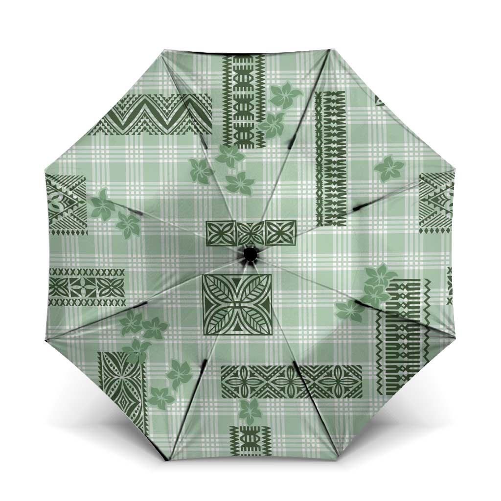 Hawaiian Quilt Tapa On Pastel Mint Palaka Motifs Umbrella