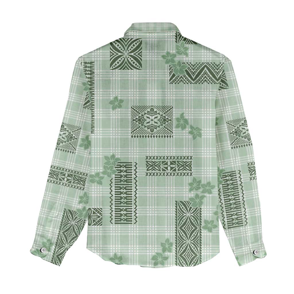 Hawaiian Quilt Tapa On Pastel Mint Palaka Motifs Women Casual Shirt LT7 - Polynesian Pride