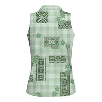 Hawaiian Quilt Tapa On Pastel Mint Palaka Motifs Women Sleeveless Polo Shirt LT7 - Polynesian Pride