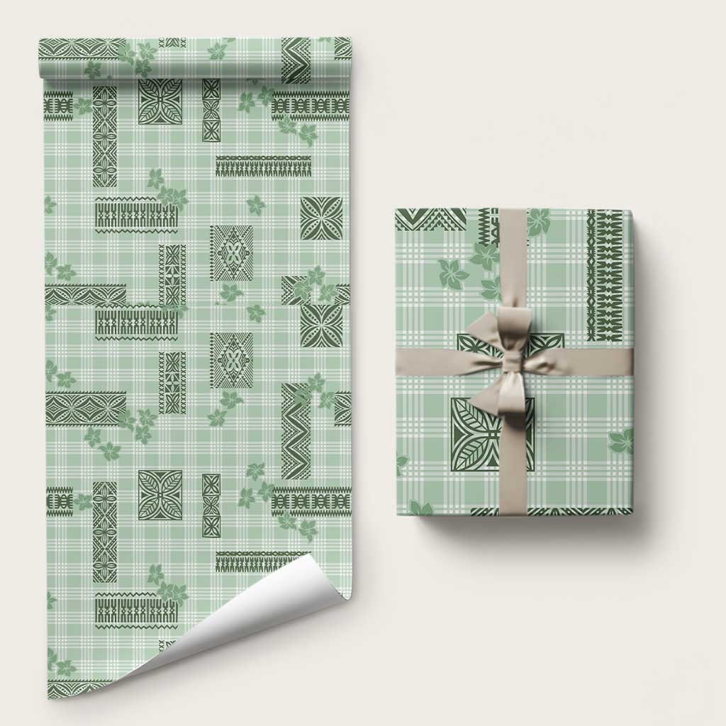 Hawaiian Quilt Tapa On Pastel Mint Palaka Motifs Wrapping Paper