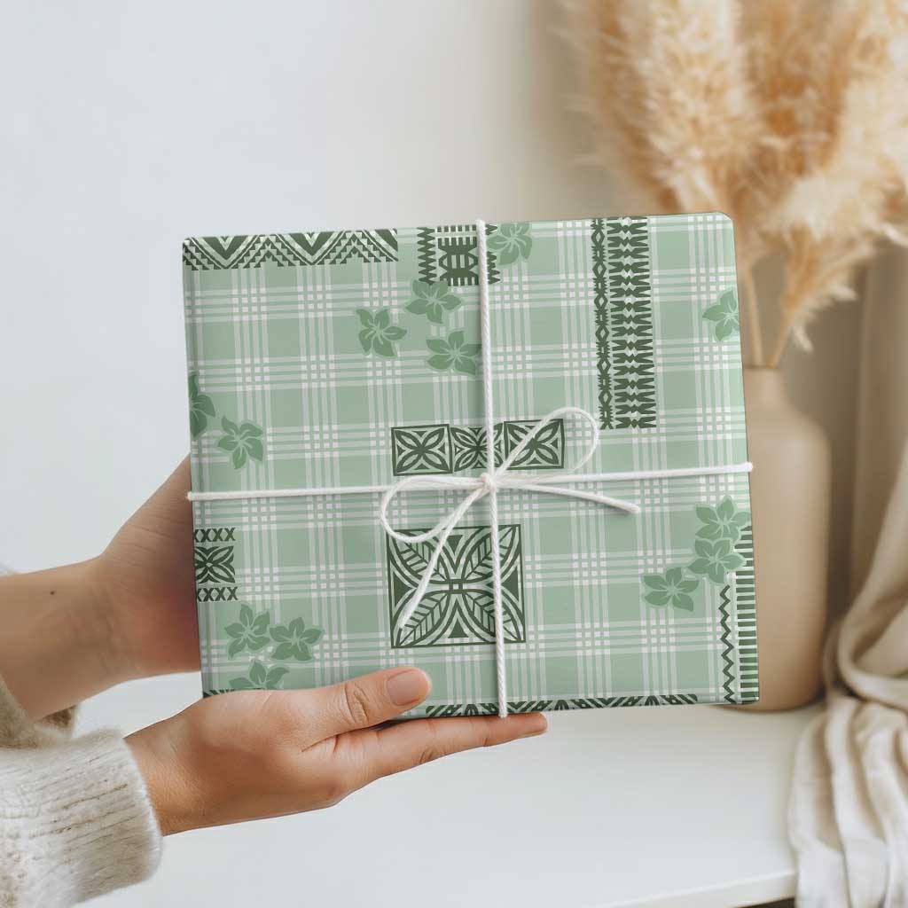 Hawaiian Quilt Tapa On Pastel Mint Palaka Motifs Wrapping Paper