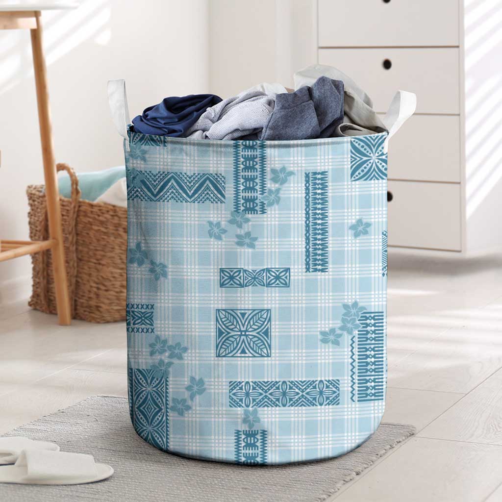Hawaiian Quilt Tapa On Cold Blue Palaka Motifs Laundry Basket