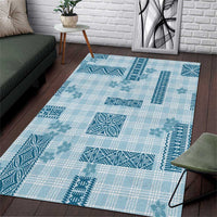 Hawaiian Quilt Tapa On Cold Blue Palaka Motifs Area Rug