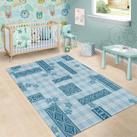 Hawaiian Quilt Tapa On Cold Blue Palaka Motifs Area Rug