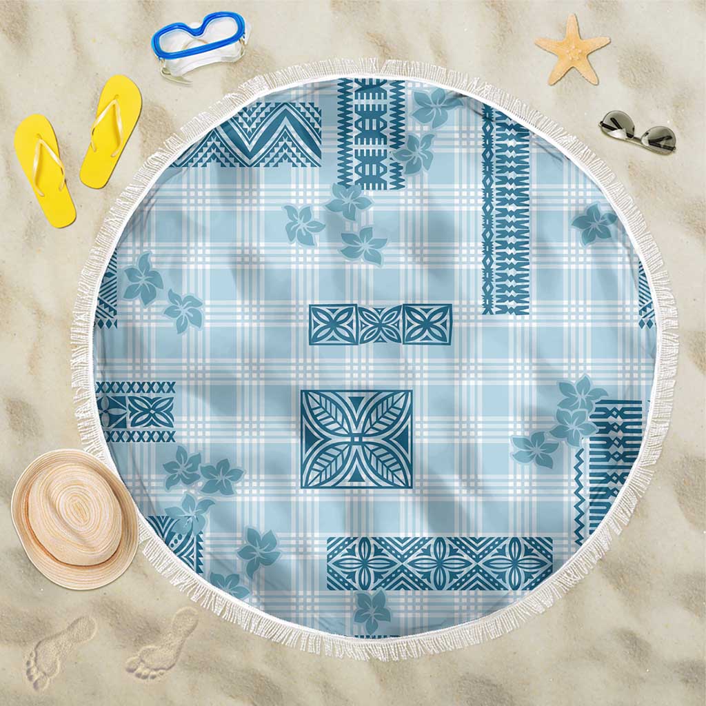 Hawaiian Quilt Tapa On Cold Blue Palaka Motifs Beach Blanket LT7 One Size 150cm Azure - Polynesian Pride