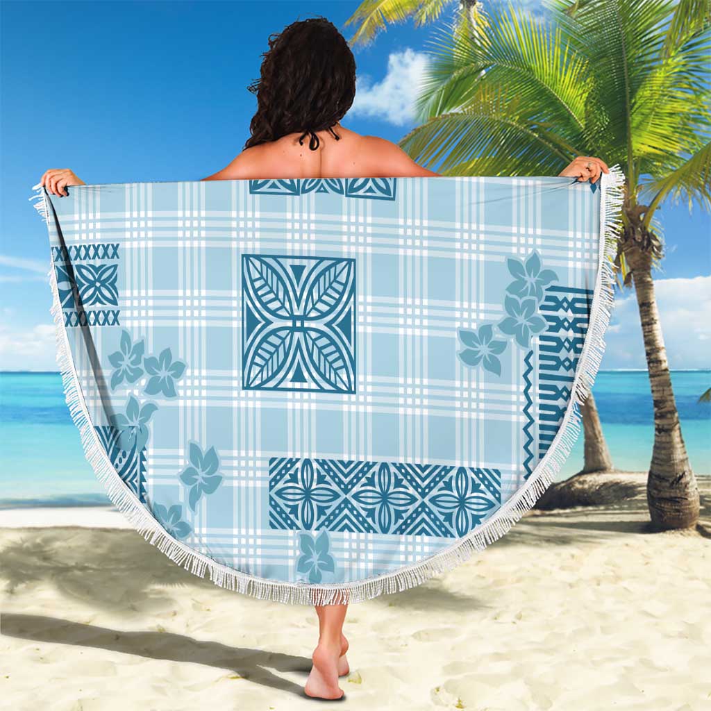 Hawaiian Quilt Tapa On Cold Blue Palaka Motifs Beach Blanket LT7 - Polynesian Pride
