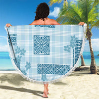 Hawaiian Quilt Tapa On Cold Blue Palaka Motifs Beach Blanket LT7 - Polynesian Pride