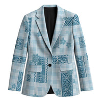 Hawaiian Quilt Tapa On Cold Blue Palaka Motifs Blazer