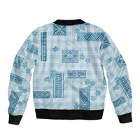 Hawaiian Quilt Tapa On Cold Blue Palaka Motifs Bomber Jacket