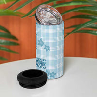 Hawaiian Quilt Tapa On Cold Blue Palaka Motifs 4 in 1 Can Cooler Tumbler