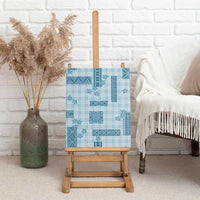 Hawaiian Quilt Tapa On Cold Blue Palaka Motifs Canvas Wall Art
