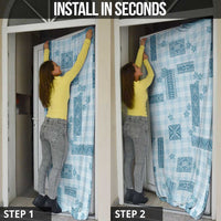 Hawaiian Quilt Tapa On Cold Blue Palaka Motifs Door Cover
