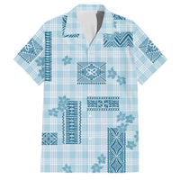 Hawaiian Quilt Tapa On Cold Blue Palaka Motifs Family Matching Off Shoulder Maxi Dress and Hawaiian Shirt LT7 Dad's Shirt - Short Sleeve Azure - Polynesian Pride