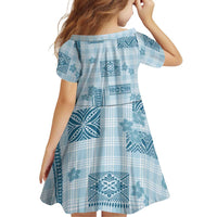 Hawaiian Quilt Tapa On Cold Blue Palaka Motifs Family Matching Off Shoulder Short Dress and Hawaiian Shirt LT7 - Polynesian Pride