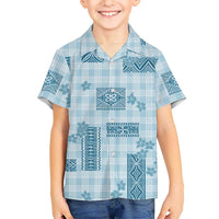 Hawaiian Quilt Tapa On Cold Blue Palaka Motifs Family Matching Puletasi and Hawaiian Shirt LT7 Son's Shirt Azure - Polynesian Pride