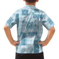 Hawaiian Quilt Tapa On Cold Blue Palaka Motifs Family Matching Tank Maxi Dress and Hawaiian Shirt LT7 - Polynesian Pride