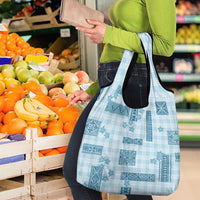 Hawaiian Quilt Tapa On Cold Blue Palaka Motifs Grocery Bag
