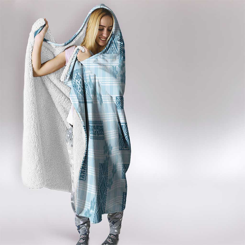Hawaiian Quilt Tapa On Cold Blue Palaka Motifs Hooded Blanket