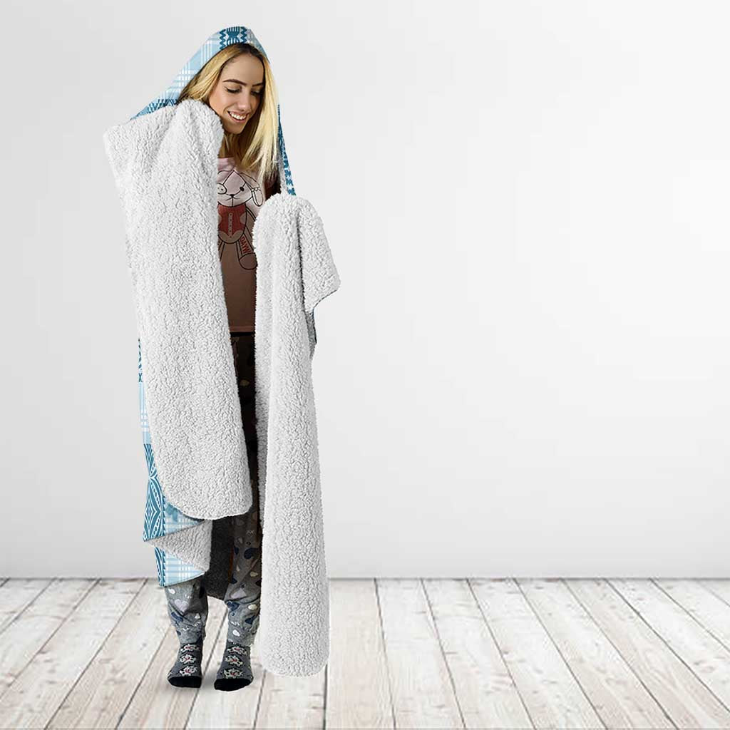 Hawaiian Quilt Tapa On Cold Blue Palaka Motifs Hooded Blanket