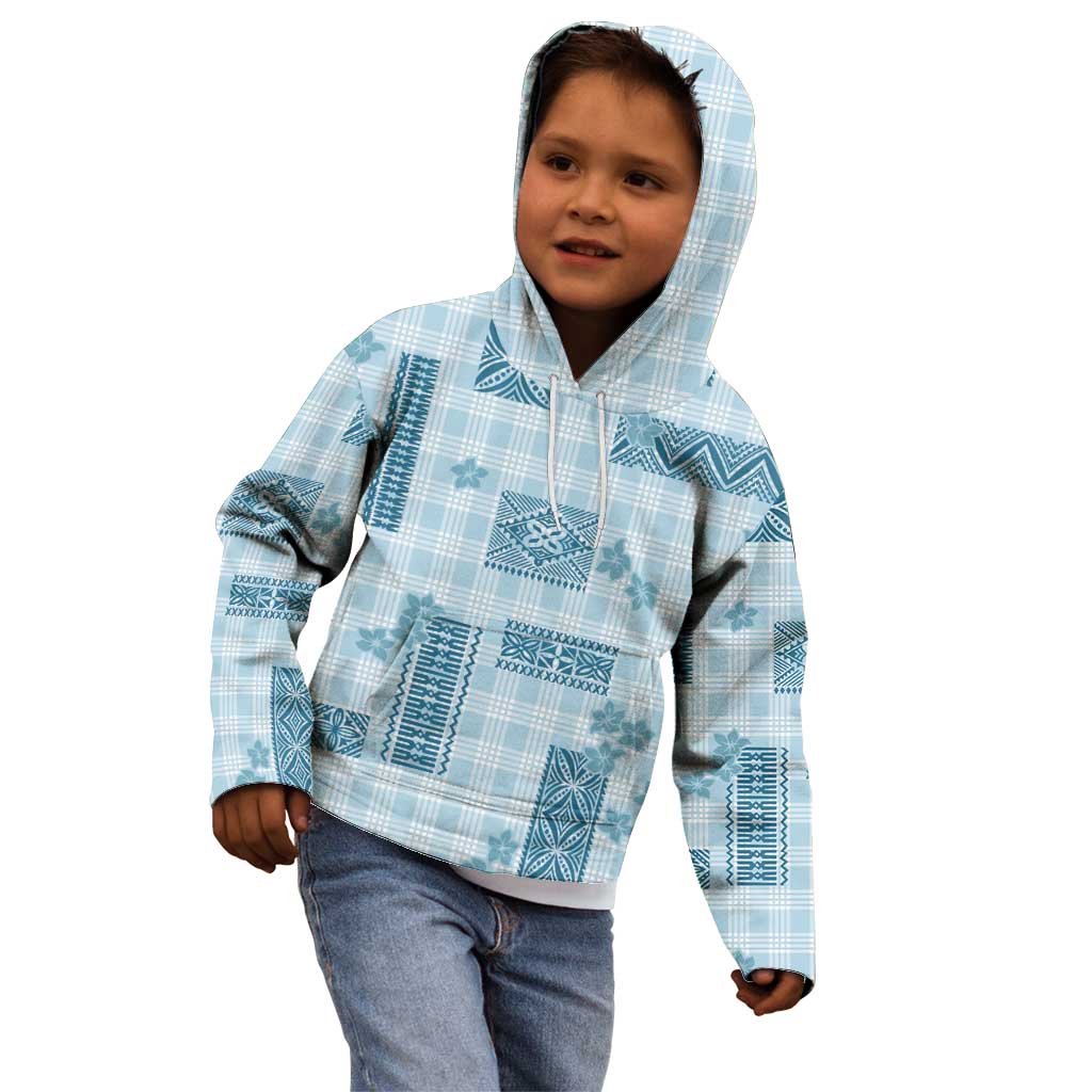 Hawaiian Quilt Tapa On Cold Blue Palaka Motifs Kid Hoodie