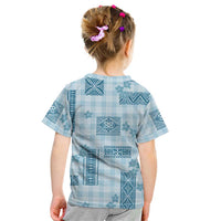Hawaiian Quilt Tapa On Cold Blue Palaka Motifs Kid T Shirt