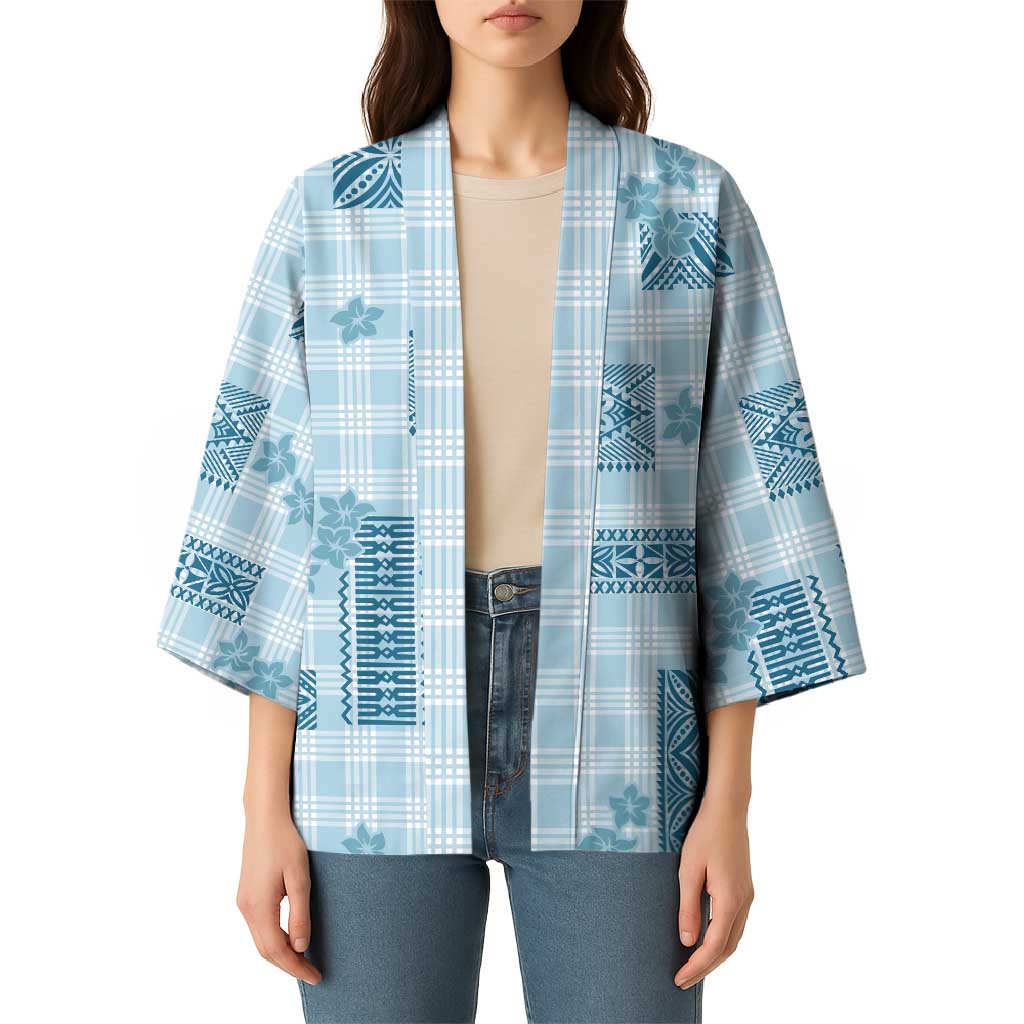 Hawaiian Quilt Tapa On Cold Blue Palaka Motifs Kimono