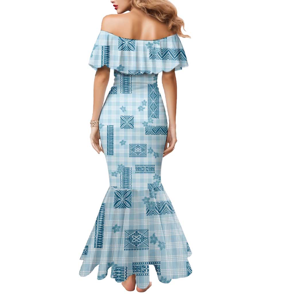 Hawaiian Quilt Tapa On Cold Blue Palaka Motifs Mermaid Dress