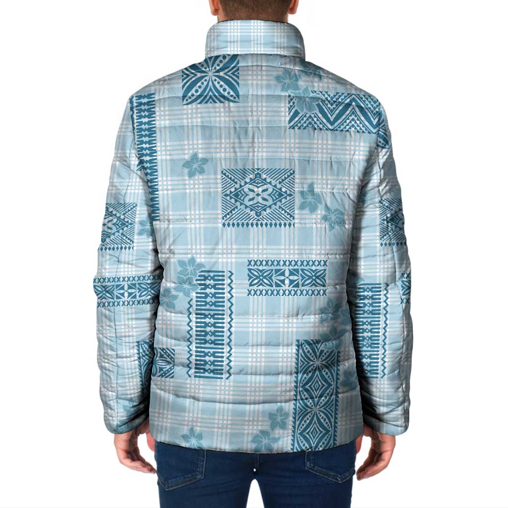 Hawaiian Quilt Tapa On Cold Blue Palaka Motifs Padded Jacket