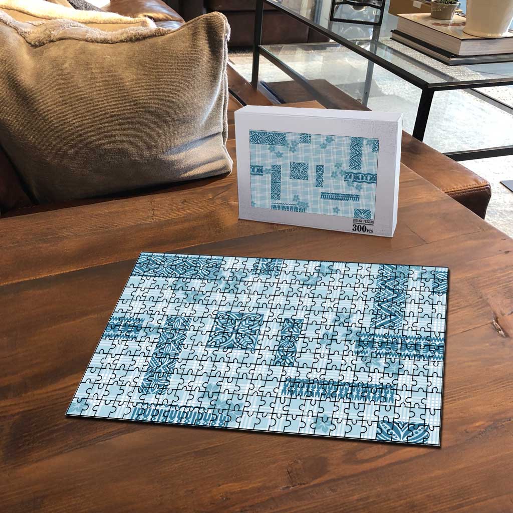 Hawaiian Quilt Tapa On Cold Blue Palaka Motifs Puzzle