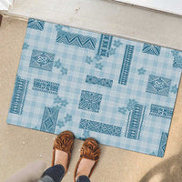 Hawaiian Quilt Tapa On Cold Blue Palaka Motifs Rubber Doormat