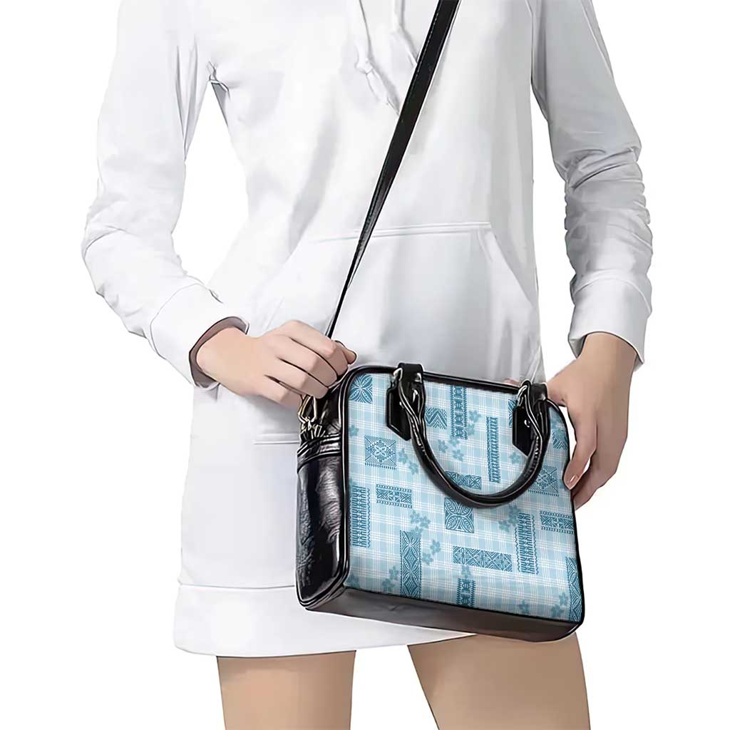 Hawaiian Quilt Tapa On Cold Blue Palaka Motifs Shoulder Handbag
