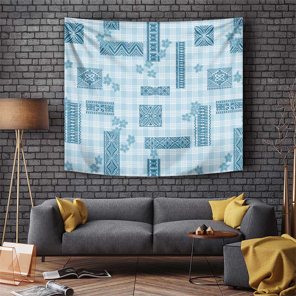 Hawaiian Quilt Tapa On Cold Blue Palaka Motifs Tapestry