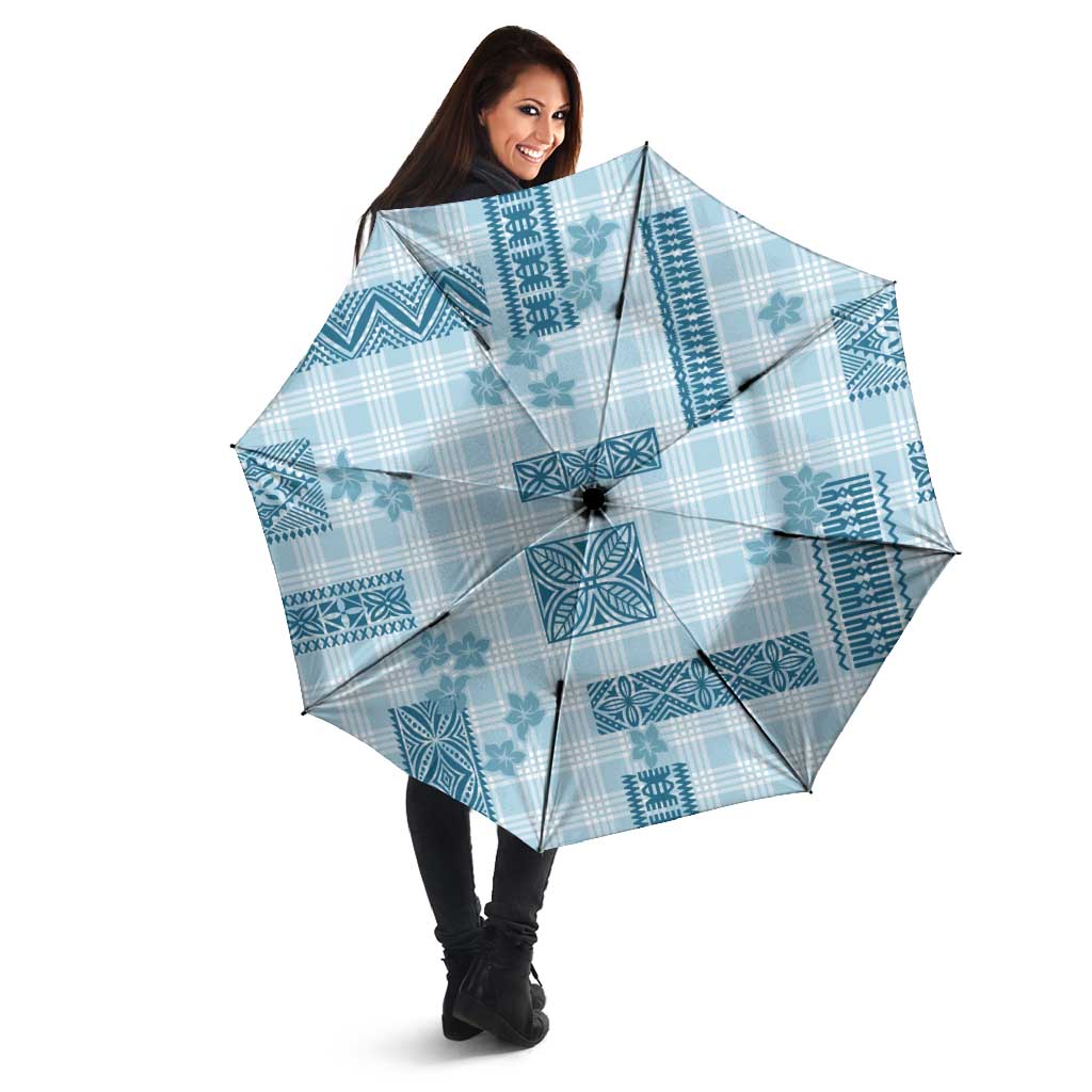 Hawaiian Quilt Tapa On Cold Blue Palaka Motifs Umbrella