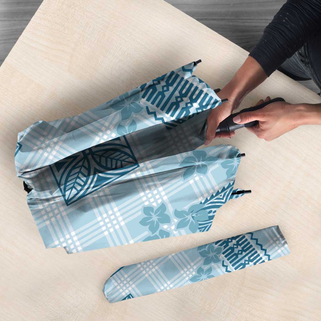 Hawaiian Quilt Tapa On Cold Blue Palaka Motifs Umbrella
