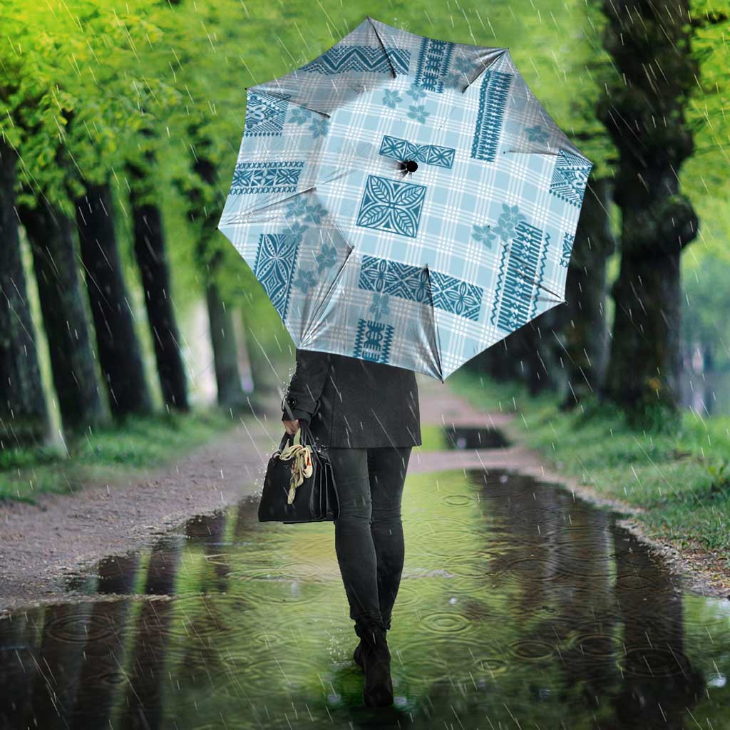 Hawaiian Quilt Tapa On Cold Blue Palaka Motifs Umbrella