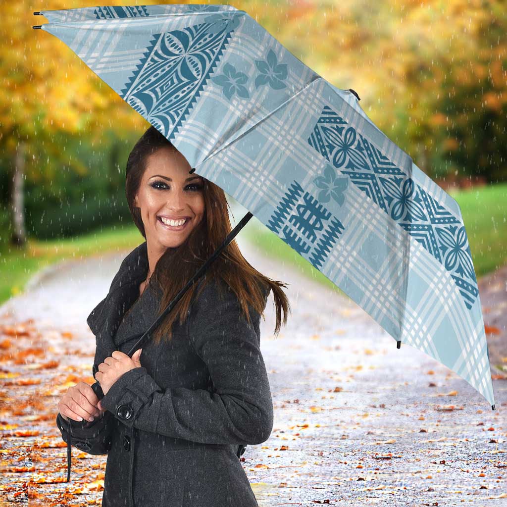 Hawaiian Quilt Tapa On Cold Blue Palaka Motifs Umbrella