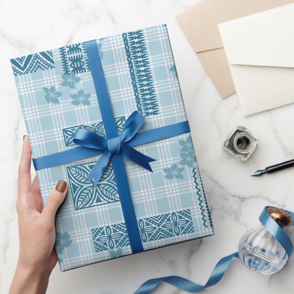 Hawaiian Quilt Tapa On Cold Blue Palaka Motifs Wrapping Paper