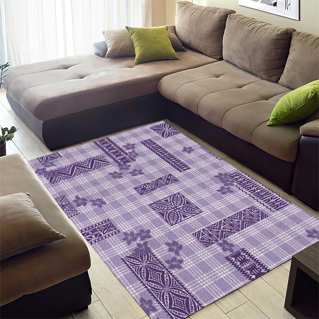 Hawaiian Quilt Tapa On Lilac Palaka Motifs Area Rug