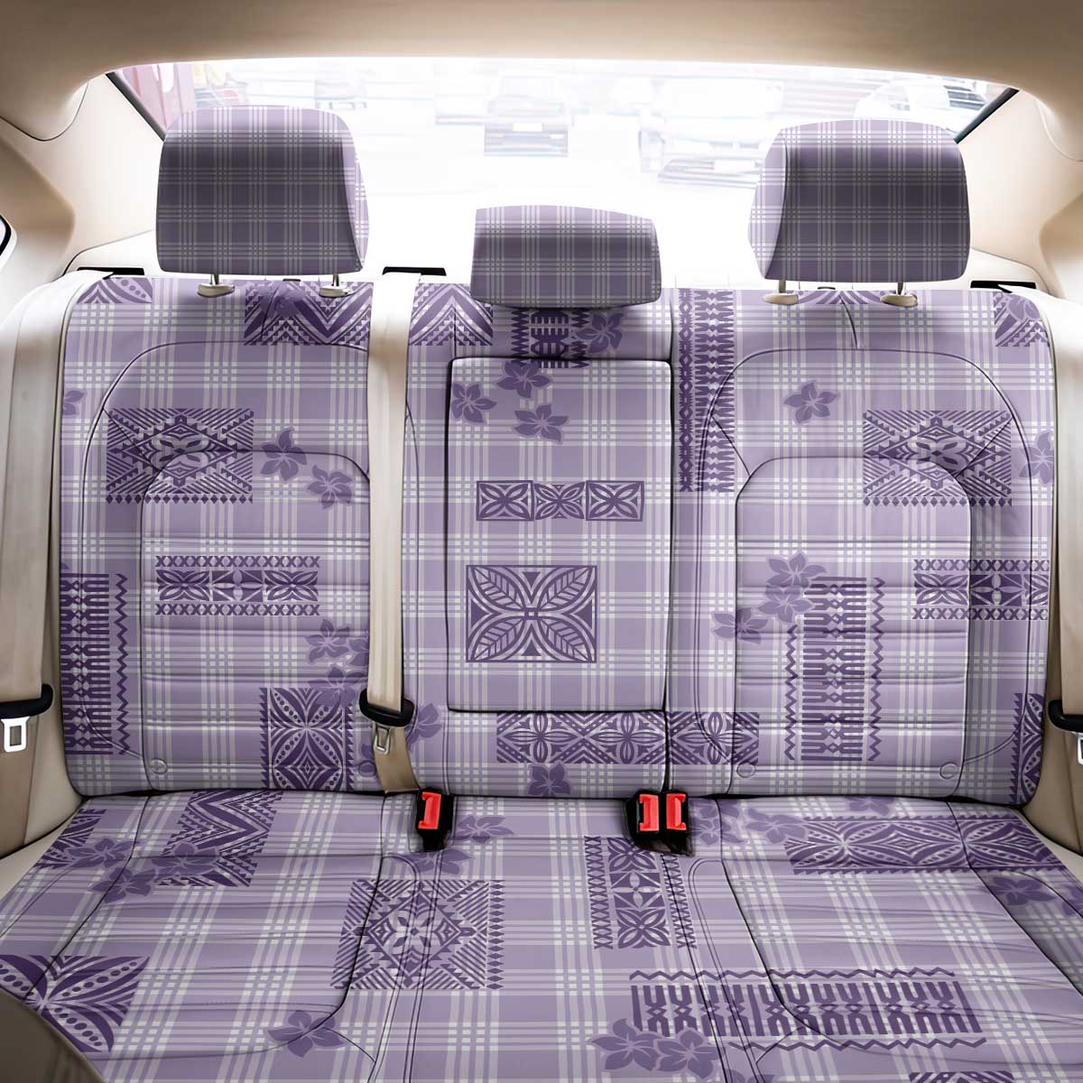 Hawaiian Quilt Tapa On Lilac Palaka Motifs Back Car Seat Cover LT7 - Polynesian Pride