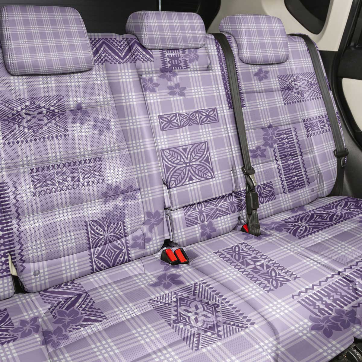 Hawaiian Quilt Tapa On Lilac Palaka Motifs Back Car Seat Cover LT7 - Polynesian Pride