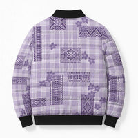 Hawaiian Quilt Tapa On Lilac Palaka Motifs Bomber Puffer Jacket