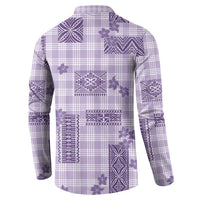 Hawaiian Quilt Tapa On Lilac Palaka Motifs Button Sweatshirt