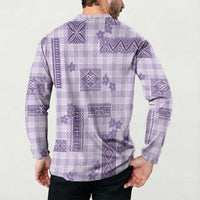 Hawaiian Quilt Tapa On Lilac Palaka Motifs Button Sweatshirt