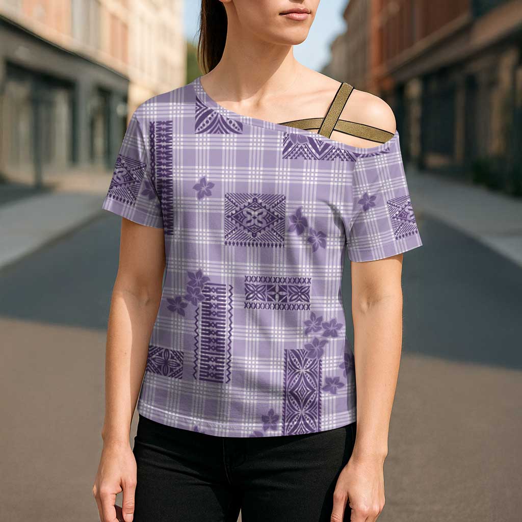 Hawaiian Quilt Tapa On Lilac Palaka Motifs Cross Shoulder Shirt
