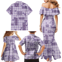 Hawaiian Quilt Tapa On Lilac Palaka Motifs Family Matching Mermaid Dress and Hawaiian Shirt LT7 - Polynesian Pride